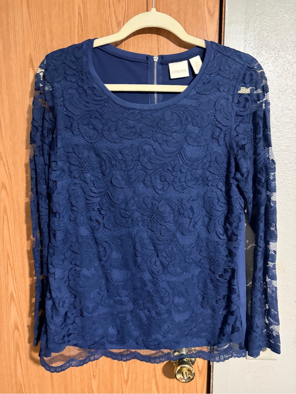 Chico's Blue Floral Lace Long-Sleeve Top